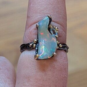 RING 6ct Natural Opal with Topaz accents 925 Size 9